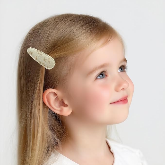 Baby Hair Clips Set - 3 Snap Barrettes & 2 Duckbill Toddler Hair Clips, Soft Rounded Tips & Fabric Cover, Safe Gentle Non-Slip Hair Accessories(5 Pcs)