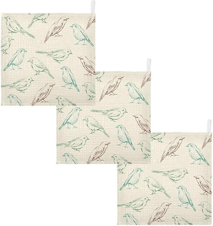 vvfelixl Baby Muslin Washcloths Color Birds Baby Burp Cloths Cotton Baby Face Towel for Newborn Infants Boys Girls Soft and Absorbent 11.8 X 11.8 in, 3 Pack