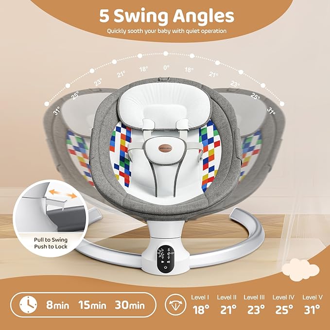 Baby Swings for Infants - Exclusive App & Bluetooth Function, Electric Baby Swing with 5 Point Harness & 5 Sway Speeds, 10 Preset Lullabies, Portable Infant Swing for Indoor/Outdoor(Dark Gray)