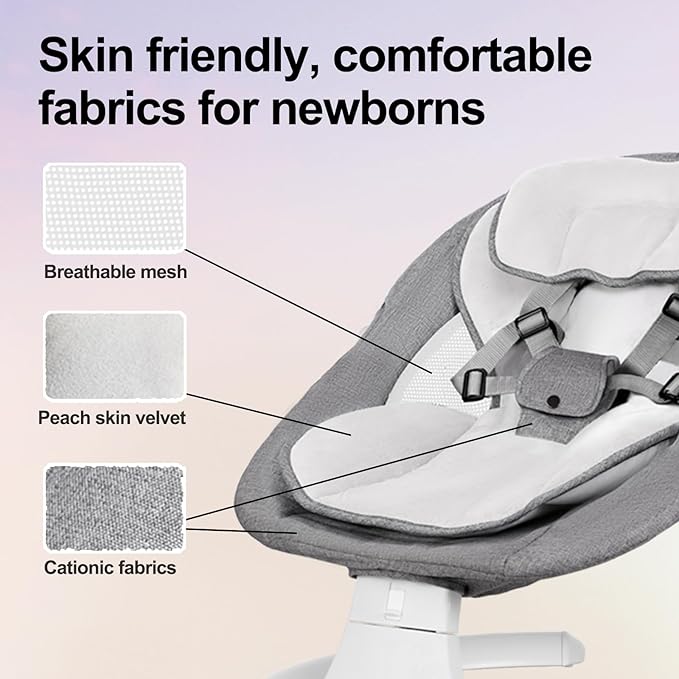Baby Swing 3 in 1 Multifunctional Infant Rocker, Portable with Remote Control, 5-Point Seat Belt, 5 Auto Rocking, 3 Speed Timer, Electric with Music (0-12 Months) (Grey)