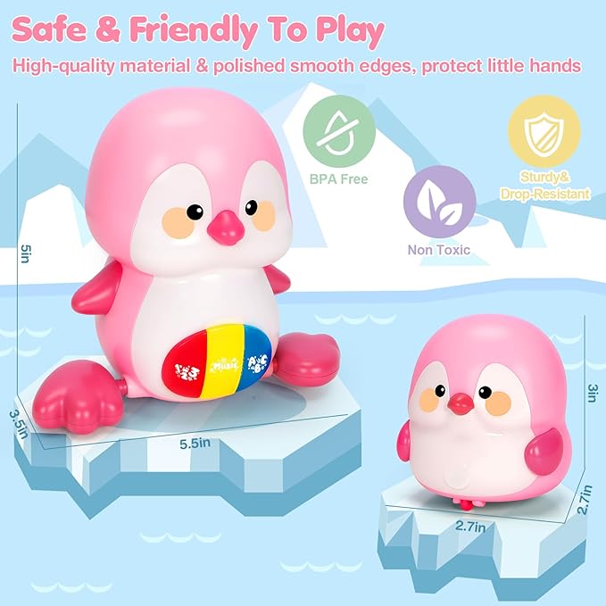 Baby Toys 6-12 Months, Musical Penguins Crawling Infant Toys, Early Learning Toy for Tummy Time with Light & Sound, Birthday Gifts for Babies Newborn Boys Girls 6 7 8 9 10 11 Months 1 Year Old - Pink
