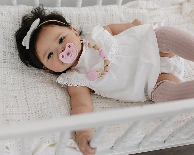 Mila & Lulu Round Silicone Pacifiers (Set of 2) – 100% Food-Grade, One-Piece Design, Soft Round Nipple, Doubles as Soother for Newborns and 0+ Months – Ballerina/Mauve