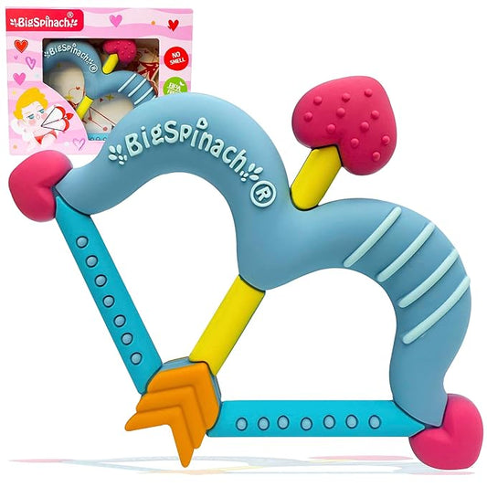 BIGSPINACH Teethers Heart Shape Silicone Baby Teether Toy Easy for Little Hands to Hold,Cupid Bow and Arrow Soft Teething Toy for Infants,Valentine's Gift for Girl or Boy (Blue)
