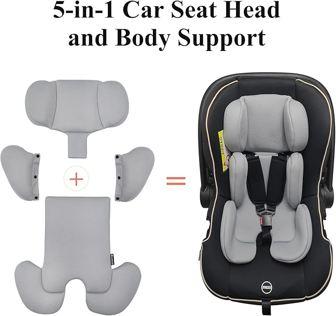 Innokids Infant Car Seat Insert, Baby Head Body Supports for Newborn, Soft and Padded, Detachable Head and Side Support for Carseats, Strollers, Swings (Light Grey)