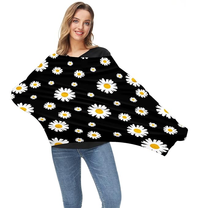 Baby Car Seat Stroller Covers White Yellow Daisy Flower Nursing Cover Breastfeeding Scarf Soft Breathable Stretchy Coverage Carseat Canopy Cover for Boys and Girls Soft Breathable Multi Use