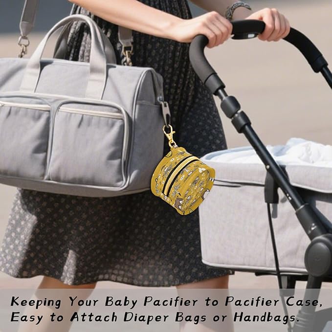 Pacifier Holder with Clip Pacifier Case for Diaper Bag Round Baby Pacifier Pouch Box Bag Portable Yellow Floral Jungle Monkeys and Trees