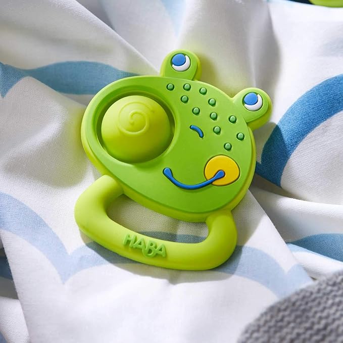 HABA Silicone Teethers for Babies 6-18 Months - Popping Frog Fidget Toy and Silicone Teether Ring and Grasping Toy for Safe Sensory Development - Dishwasher Safe Baby Essentials