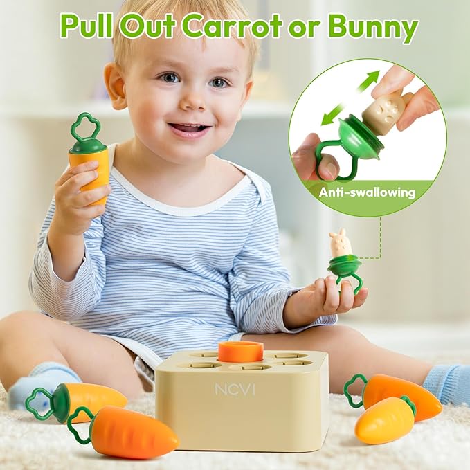 NCVI Baby Carrot Bunny Picking Toy for Harvest Games, Food-Grade Silicone Montessori Educational Carrot Pulling Sorting Toy for Toddler 6 Months+, Christmas Easter Gift Basket Stuffers Fillers