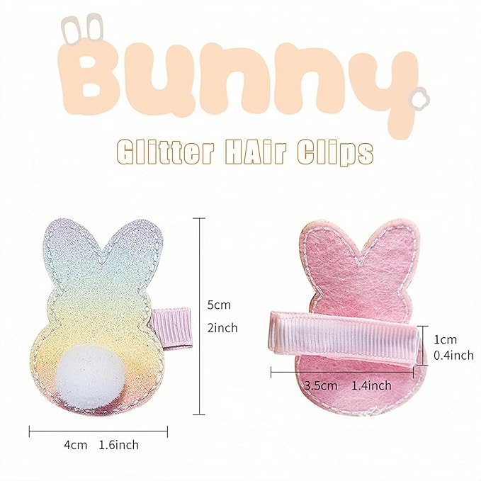 Easter Hair Clips for Girls, 2pcs Gradient Bunny with Cotton Tail Hair Accessories, Baby Hair Alligator Barrettes Cute Rabbit Hairpins Toddlers Kids for Party Princess Cosplay Decoration
