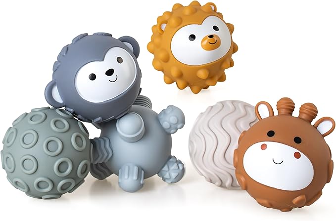 Baby Soft Textured Multi Soft Ball Gift Sets,Sensory Balls for Toddlers 06-18 Months,Cute Animal Shapes Sensory Ball for Babies,Montessori Toys for Babies 6-18 Months 6 Pack(Standard Edition)