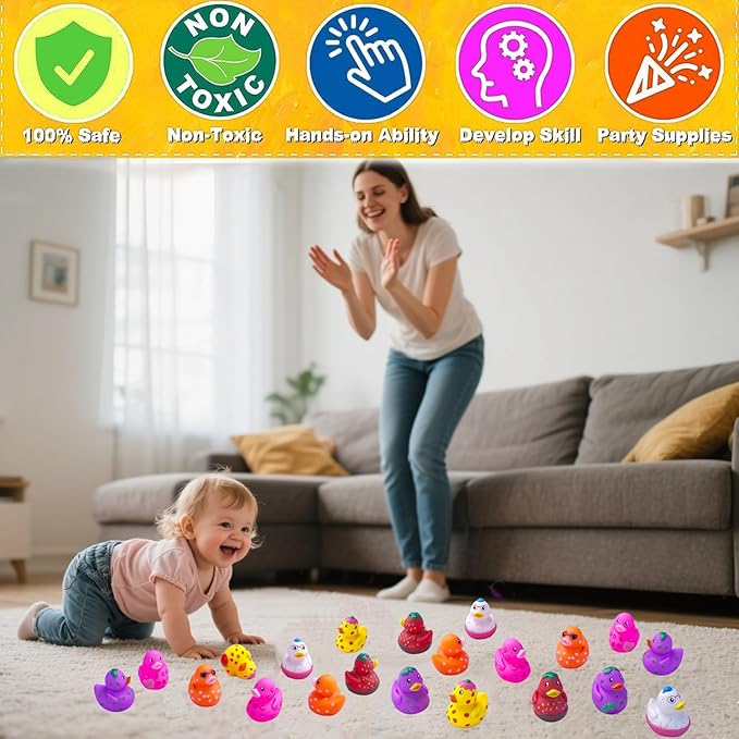 Rubber Ducks for Kids,12PCS Toddler Bath Toys, Baby Pool Bathtub Toys, Assorted Duckies in Bulk for Girls Party Favors Supplies Decoration(Pink)