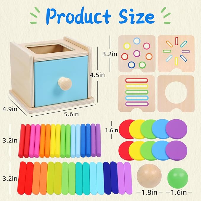 Montessori Toys for 1 2 3 Year Old, 4-in-1 Wooden Montessori Coin Box, Object Permanence Ball Drop Learning Color Sorting Toys for Toddlers 1-3, Gifts for 18 Months Baby Boys Girls
