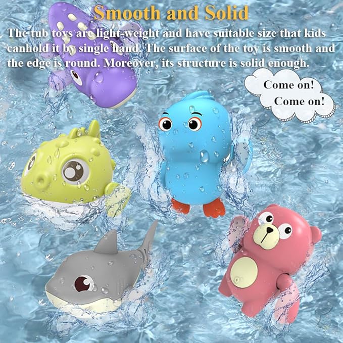 4 PCS Wind-Up Shark Bath Toys for Toddlers – 4-Pack Animal Swimming Water Toys, Battery-Free Wind Up Floating Bathtub Toys for Baby Boys Girls, Fun Shower Pool Gift Set (Shark)