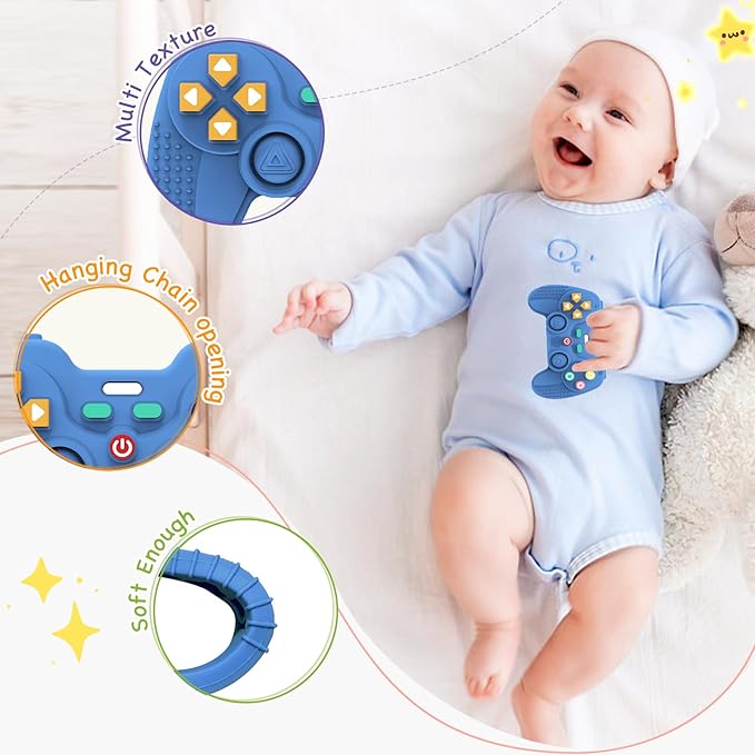 2 Pack Silicone Teethers for Babies 6-12 Months, Teething Toys for Babies 0-6 Months, Remote Teether for Baby, Sensory Toys for Baby,Toddler Infant Girl Boy Gifts