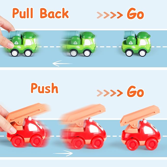 Toy Cars for 1 Year Old: 10 Pack Cute Vehicle with Playmat for 1 2 Year Old Boy Birthday Gift - Baby Toys 12-18 Months