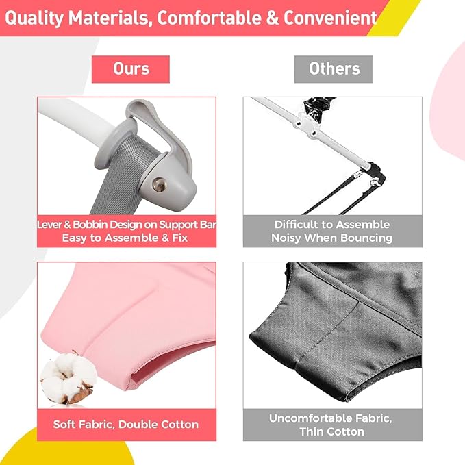 FUNLIO 2 in 1 Baby Door Jumper with Door Clamp, Baby Walking Harness for 6-24 Months, Infant Jumper Doorway with Strong Spring & Adjustable Strap, Easy to Assemble & Store - Pink