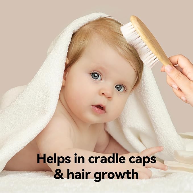 BubblePanda Baby Hair Brush and Comb Set – Ultra Soft Goat Hair Bristles, Natural Bamboo Baby Brush for Cradle Cap, Gentle Grooming Kit, Baby Registry Gift, for Newborns & Toddlers