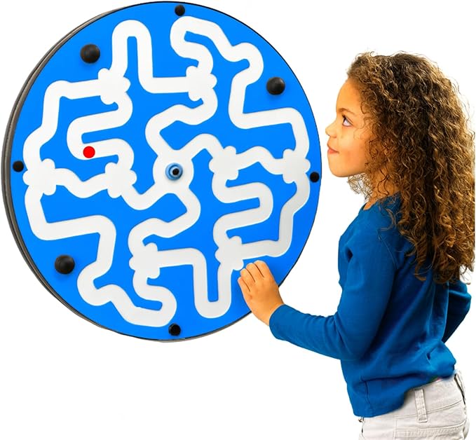 Amazer Toddler Wall Activity Board – Interactive Wall Activity for Kids – Colorful Rotating Maze Wheel Game – 22.5"x22.5", 21 lbs – Fun & Challenging Hands-On Play – Blue on Speckletone