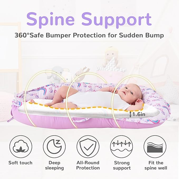 Viviland Baby Lounger Cover for Newborn Infant Babies 0-24 Months, Soft Breathable Cotton Fabric, Detachable Washable, Portable with Handles, Rainbow