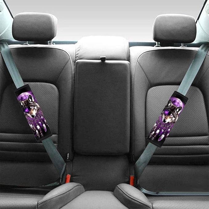 Car Seat Belt Cover Pad,Dreamcatcher Wolf Print 2-Pack Soft Car Safety Seat Belt Strap Shoulder Pad for Adults and Children,2 Piece Car Decor