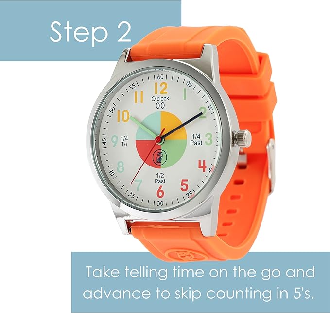 OWLCONIC Telling Time Teaching Clock - Bundled with Kids Watch. Learn to Tell Time Resources. Orange
