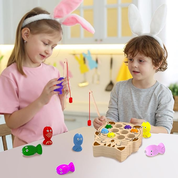 Wooden Magnetic Fishing Game for Toddlers 2-4, Montessori Sensory Busy Board Educational Learning Fine Motor Skills Toys for 2 3 4 Years Old Boys Girls