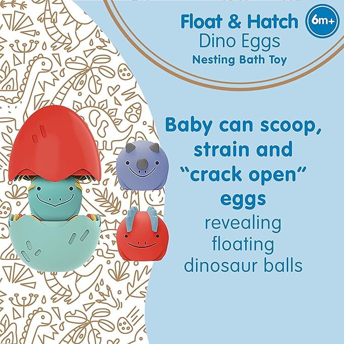 Dr. Brown’s CleanUp Pour & Roar Watering Can 6m+ and Float & Hatch Dino Eggs Nesting Bath Toy, 6m+, BPA Free, Certified Plastic Neutral