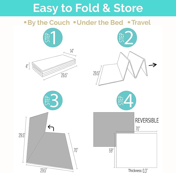 JumpOff Jo Foldable Foam Play Mat – Large Waterproof Baby & Toddler Activity Floor Mat, Double-Sided 70 x 59 Inch Play Surface