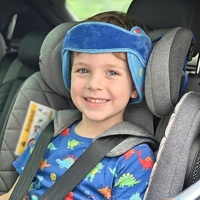 Letton Child Head Support for Car Seats - Adjustable Toddler Car Seat Head Holder Head Strap, Breathable Kids Headrest Neck Relief - A Comfortable Sleep Solution (Blue Dinosaur)