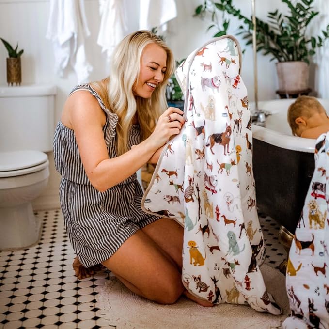 Little Unicorn Premium Infant Hooded Bath Towel| Soft & Absorbent Cotton & Terry Fabric for Newborns (Woof)