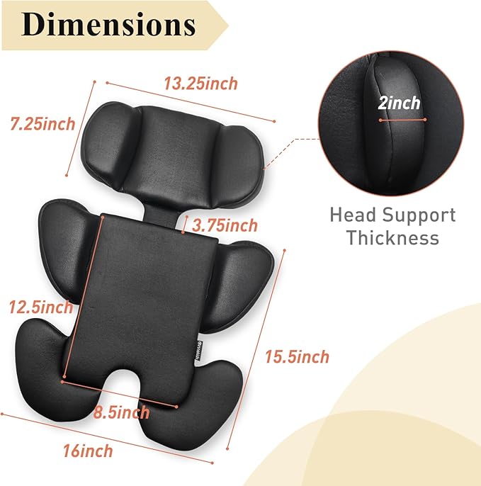 Innokids Infant Car Seat Insert, Baby Head Body Supports for Newborn, Soft and Padded, Detachable Head and Side Support for Carseats, Strollers, Swings (Black)