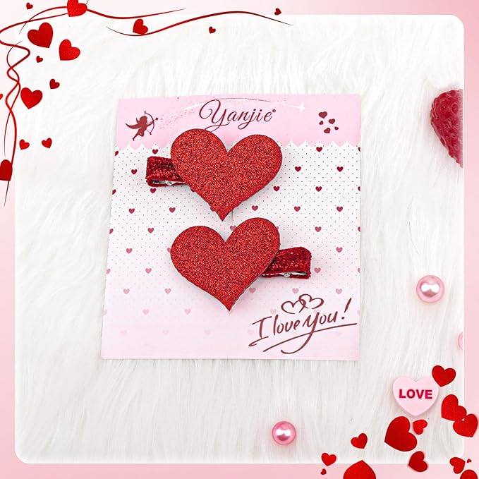 YanJie 2pcs Valentines Day Hair Clips for Girls Glitter Heart Clip Red Hair Accessories for Women Cupid Accessories Cute Hairpin Girl Valentine Gifts