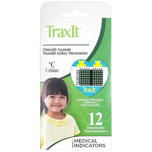 Underarm Thermometer Sticker for Kids, Babies 6+ Months (12-Pack, Celsius) — Wearable for Up to 48 Hrs with Continuous Temperature Readings, Battery Free, Single Use, Disposable Thermometer