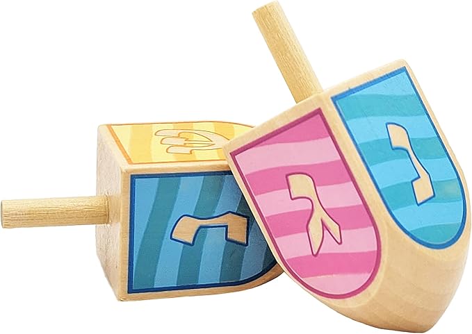 The Dreidel Company Extra Large Hand Painted Wood Hanukkah Dreidels, 24-Pack Ocean Dreidel Design