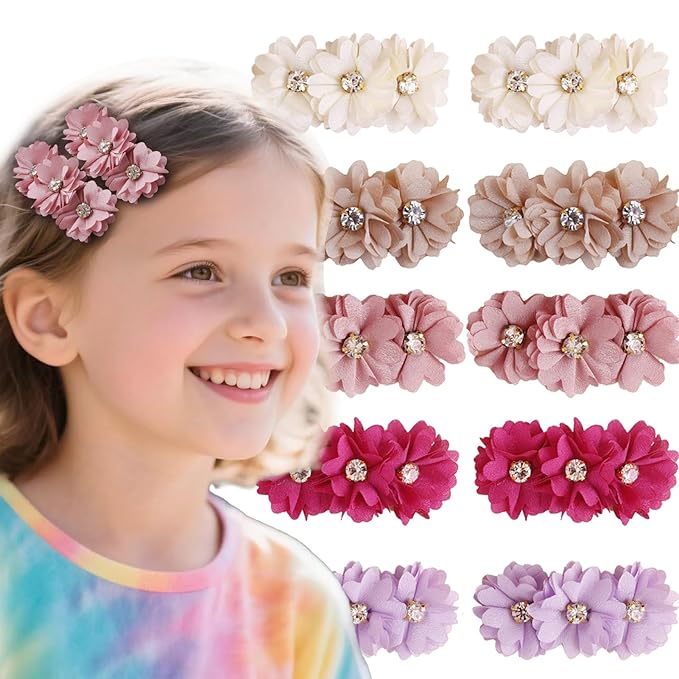 Flower Hair Clips Set-Cherrboll 10pcs Floral Hair Bow Accessories for Baby Girl Toddles Teen Gifts