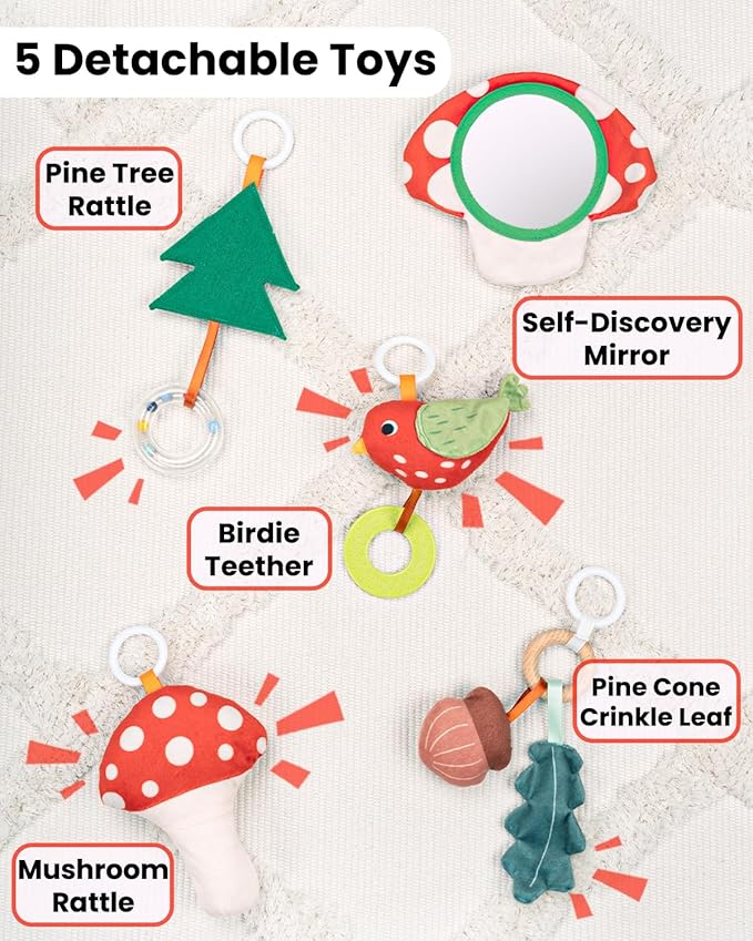 Upgrade Thickened Baby Play Gym, Extra Large Activity Mat, Machine Washable Playmat, Tummy Time Mat with Detachable Toys for Motor Skills, Non-Slip Bottom, Mushroom