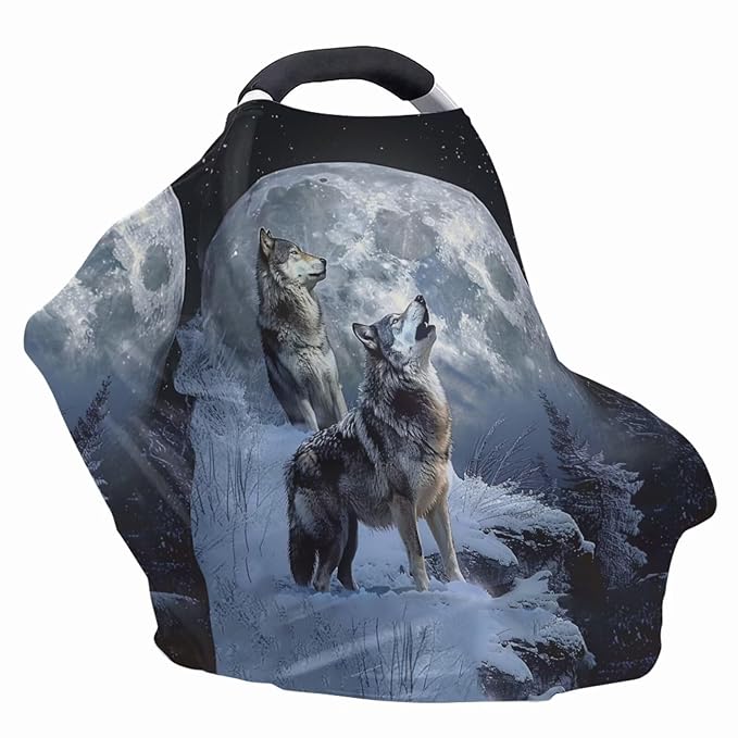 Youngerbaby Wolf Print Car Seat Canopy Nursing Cover Multi Use Baby Stroller and Carseat Cover Breastfeeding Nursing Covers Boys and Girls Shower Gifts