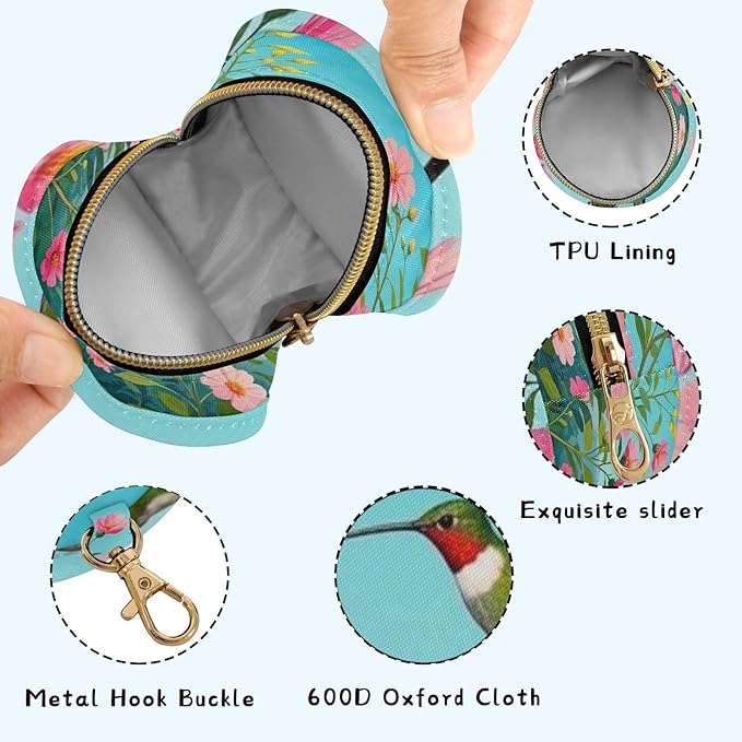 Pacifier Holder with Clip Pacifier Case for Diaper Bag Round Baby Pacifier Pouch Box Bag Portable Hummingbird Flower Leaf Far Mountain