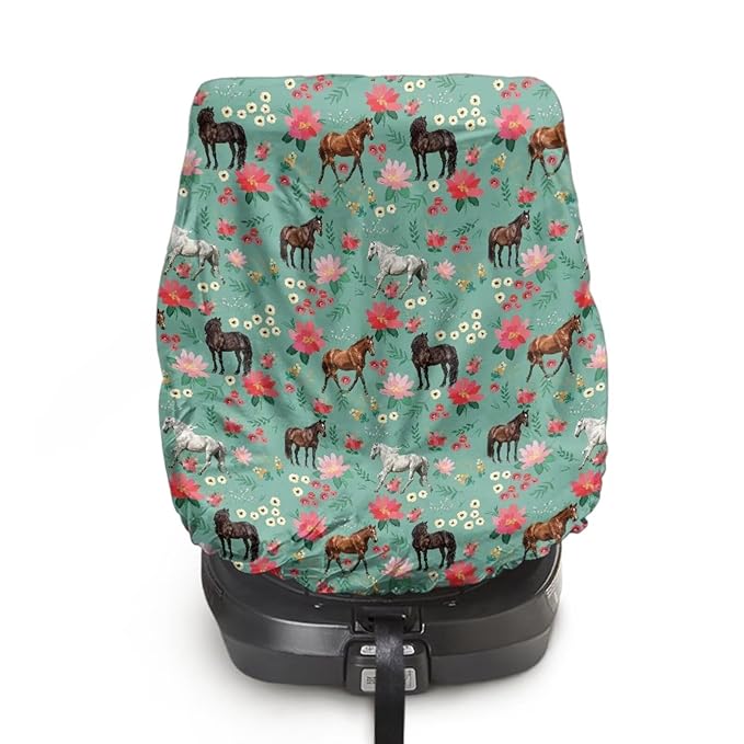 Baby Car Seat Cover for Baby Carseat, Insulated Car Seat Sun Shade Cover Toddler Car Seat Accessories Infant Car Seats Heat Protector, Vintage Horse Flower