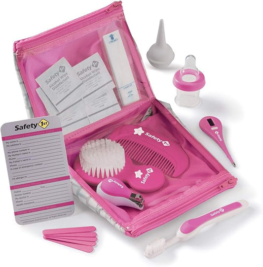 SafetyFirst All-in-1 Nursery Baby Care Health & Grooming KIT: Thermometer, Nasal Aspirator, Bottle Medicine Dispenser, Nail Clippers, Toothbrush, Brush, Wipes