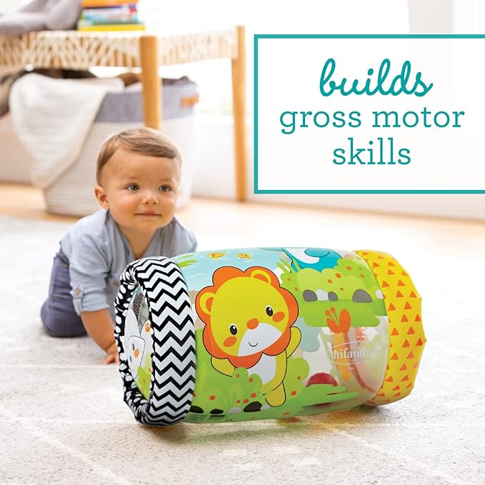 Infantino Jungle Peek & Roll - Encourages Crawling, Inflatable Activity Toy with Bouncing Balls Inside, Fun & Friendly Animal Characters, Helps Gross Motor Skill Development, for Babies 6M+