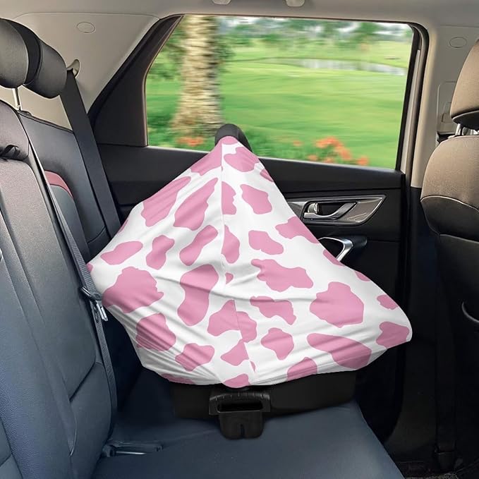 Biyejit Pink Cow Print Nursing Cover, Car Seat Cover, Shopping Cart Cover & Infinity Scarf – Breathable, Multi-Use Nursing Cover Up for Breastfeeding, Carseat Canopy & Stroller Cover