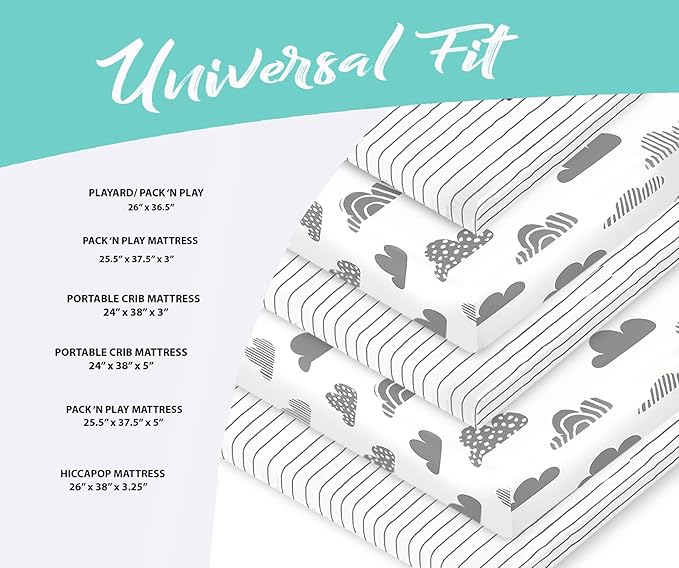 100% Organic Cotton Fitted Sheets Fit and are Compatible with Graco Pack n Play, Babyletto, Pamo Babe, Hiccapop, Dream on Me, Evenflo, Baby Trend Portable/Mini Crib/Playards. 2 Pk