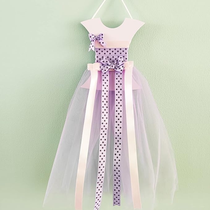 Bow Holder for Girls Hair Bows, Purple Princess Dress Hairbow Organizer, Wall Hanger Bow Rack Organizer for Girls Baby Room