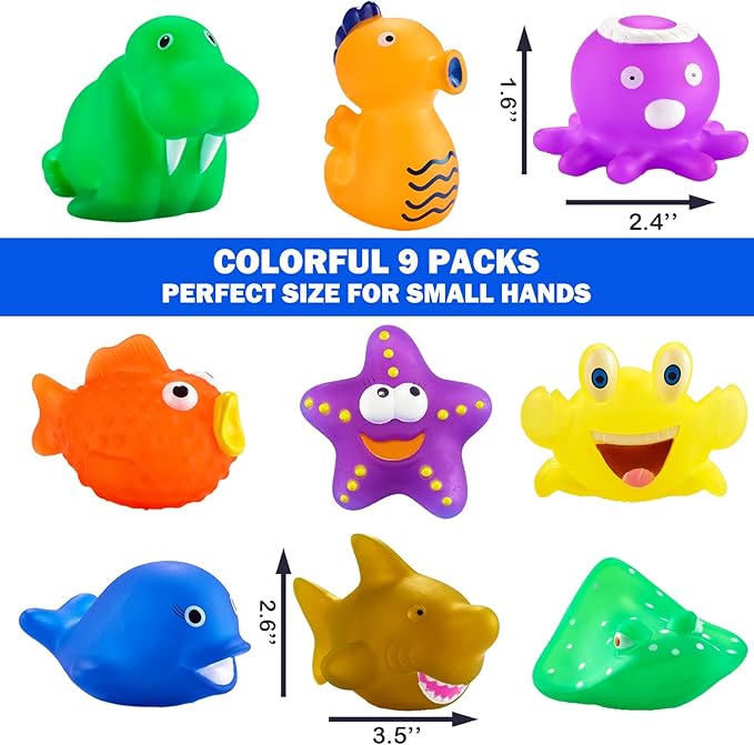 9 Packs Color Changing No Hole Bath Toys for Kids Toddlers Baby, Color Change Water Table Toys Sea Creatures Ocean Animal Bathtub Toys with Drying Bag