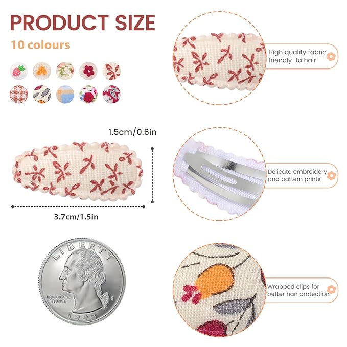 YHXX YLEN 20PCS Baby Hair Clips for Girls, 1.5" Toddler Hair Clips Tiny Floral Snap Barrettes for Fine Hair, Mini Hair Clips for Girls Kids Toddler Hair Accessories