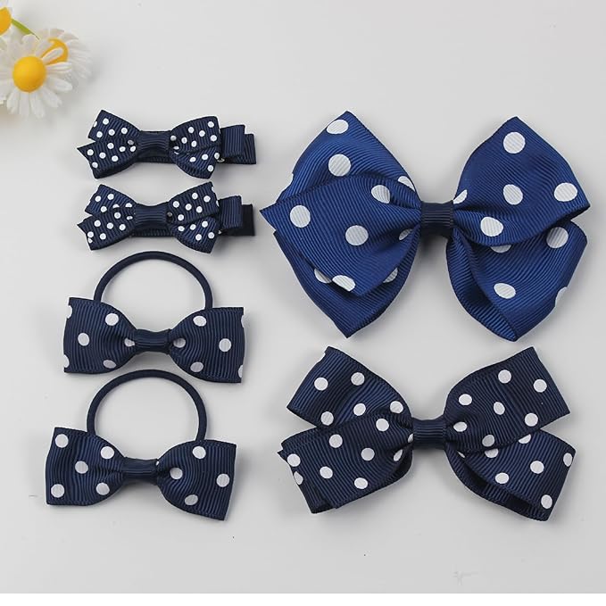Polka dot Hair Clips Bow Baby Girls Polka dot Barrettes Clips BBG54 (B6-Navy Blue)