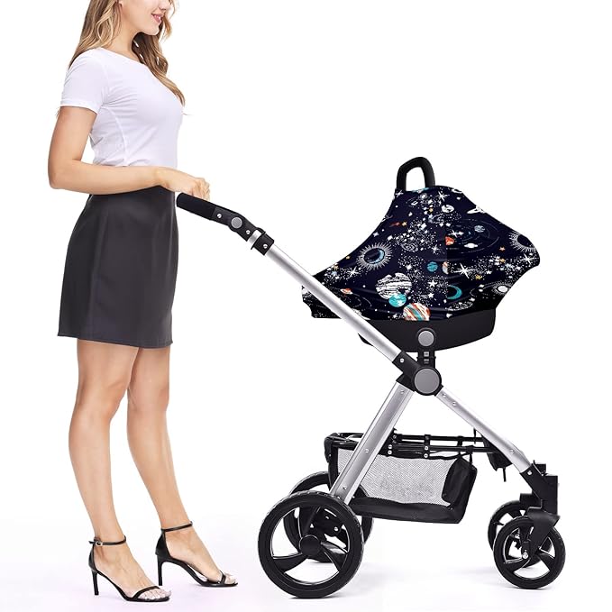 Baby Car Seat Stroller Covers Cartoon Planet Nursing Cover Breastfeeding Scarf Soft Breathable Stretchy Infant Car Canopy Coverage Carseat Cover for Boys and Girls Multi Use