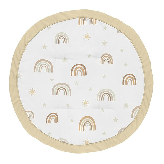 Sweet Jojo Designs Neutral Boho Rainbow Girl Boy Unisex Baby Playmat Tummy Time Infant Play Mat - Mustard Yellow Pumpkin Orange Bohemian Sunshine Modern Vintage Beige Gold Taupe Tan