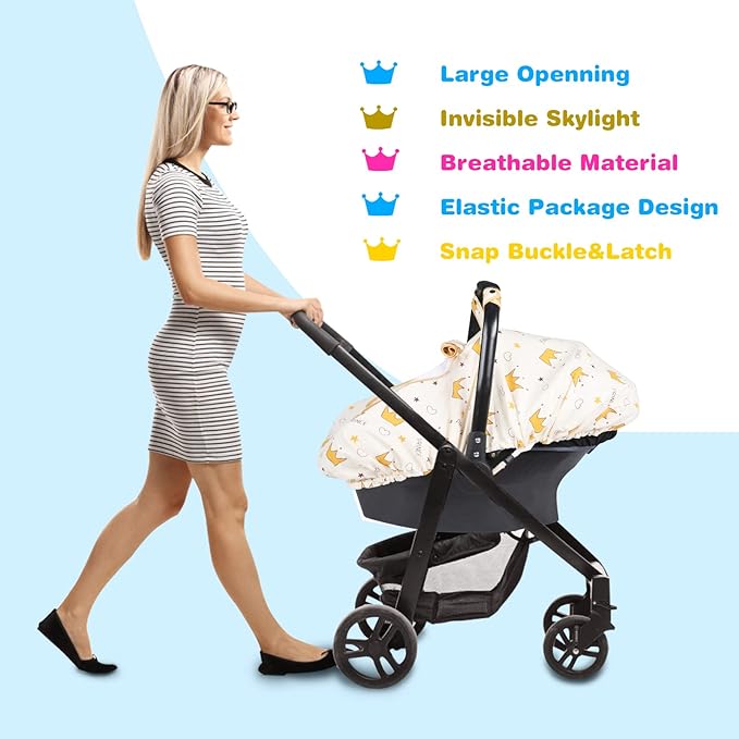SMTTW Baby Car Seat Cover - Universal Fit, Snug, Breathable, Canopy for Boys/Girls, Ideal for All Seasons (Crown)